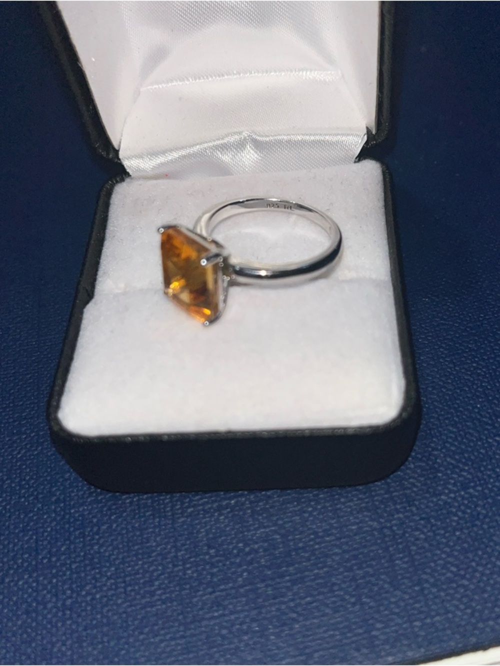 Square Yellow Stone Solitaire Ring with Sterling-Style Band - Picture 2 of 4